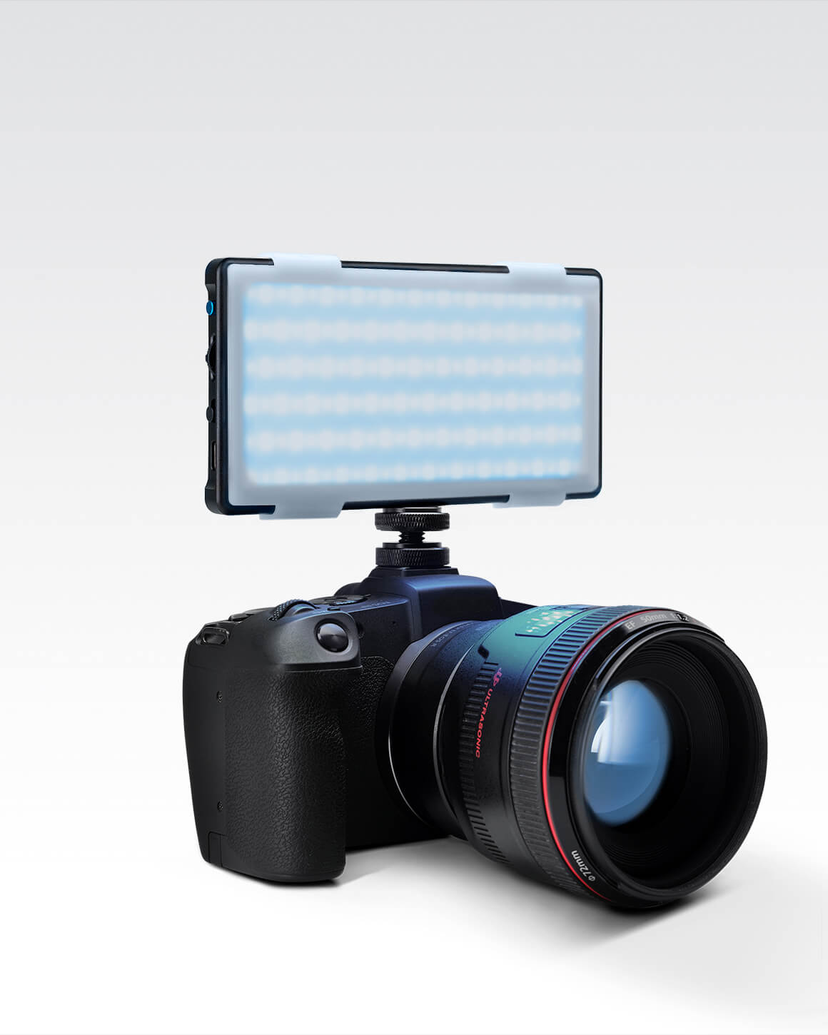 Animated gif of RGB Panel Pro 2.0 changing colors on DSLR camera LC-PANELPRO2