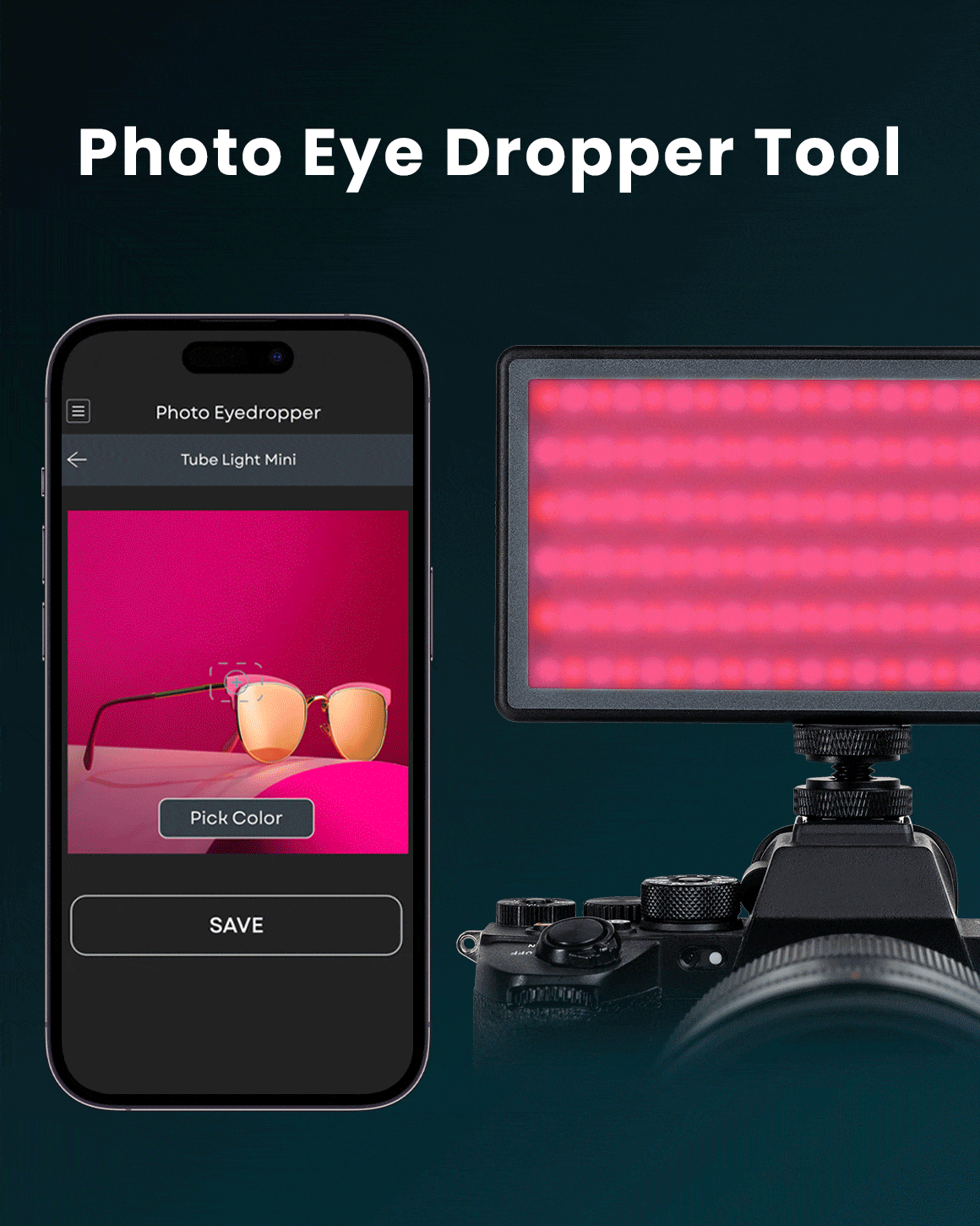Animate gif of the Lume Control App on a phone changing the color of RGB Panel Pro 2.0 LC-PANELPRO2