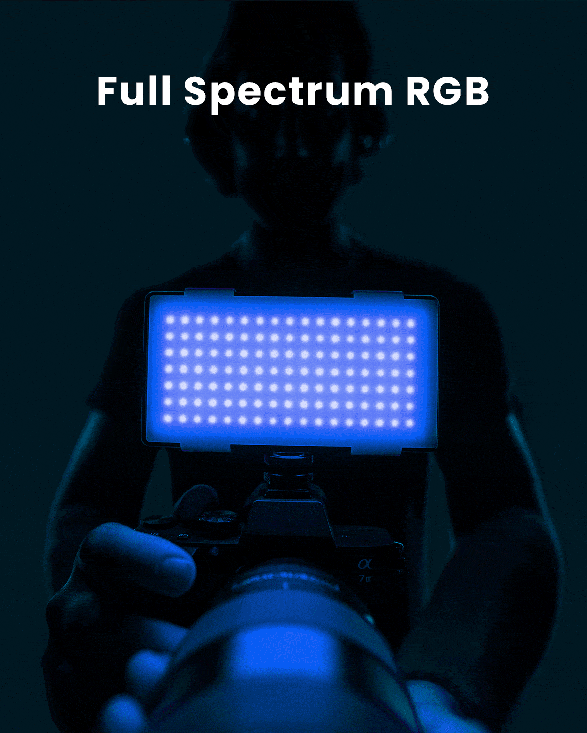 Animated gif of RGB Panel Pro 2.0 changing colors on DSLR camera LC-PANELPRO2