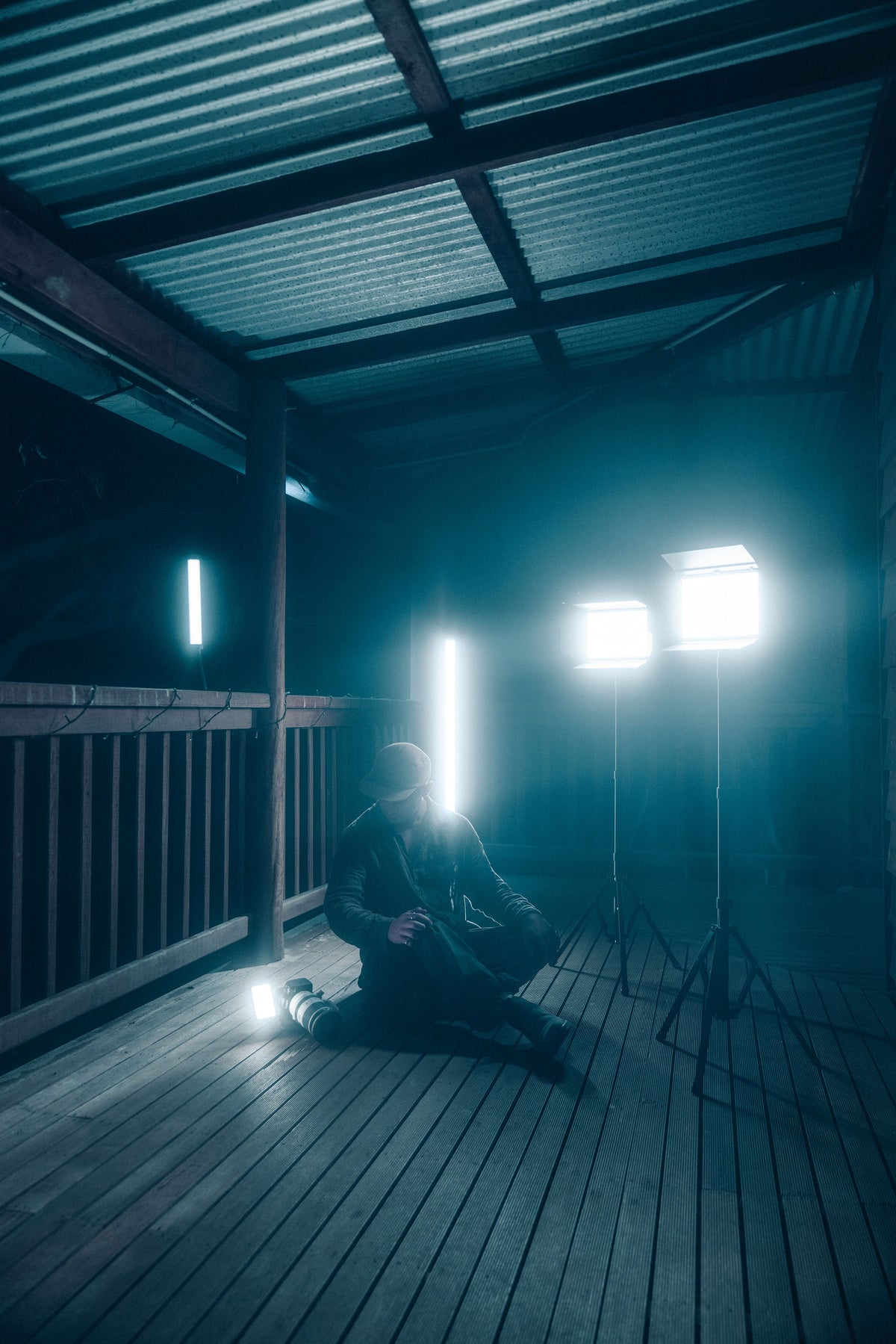 Photographer shooting with a Lume Cube light for portraits