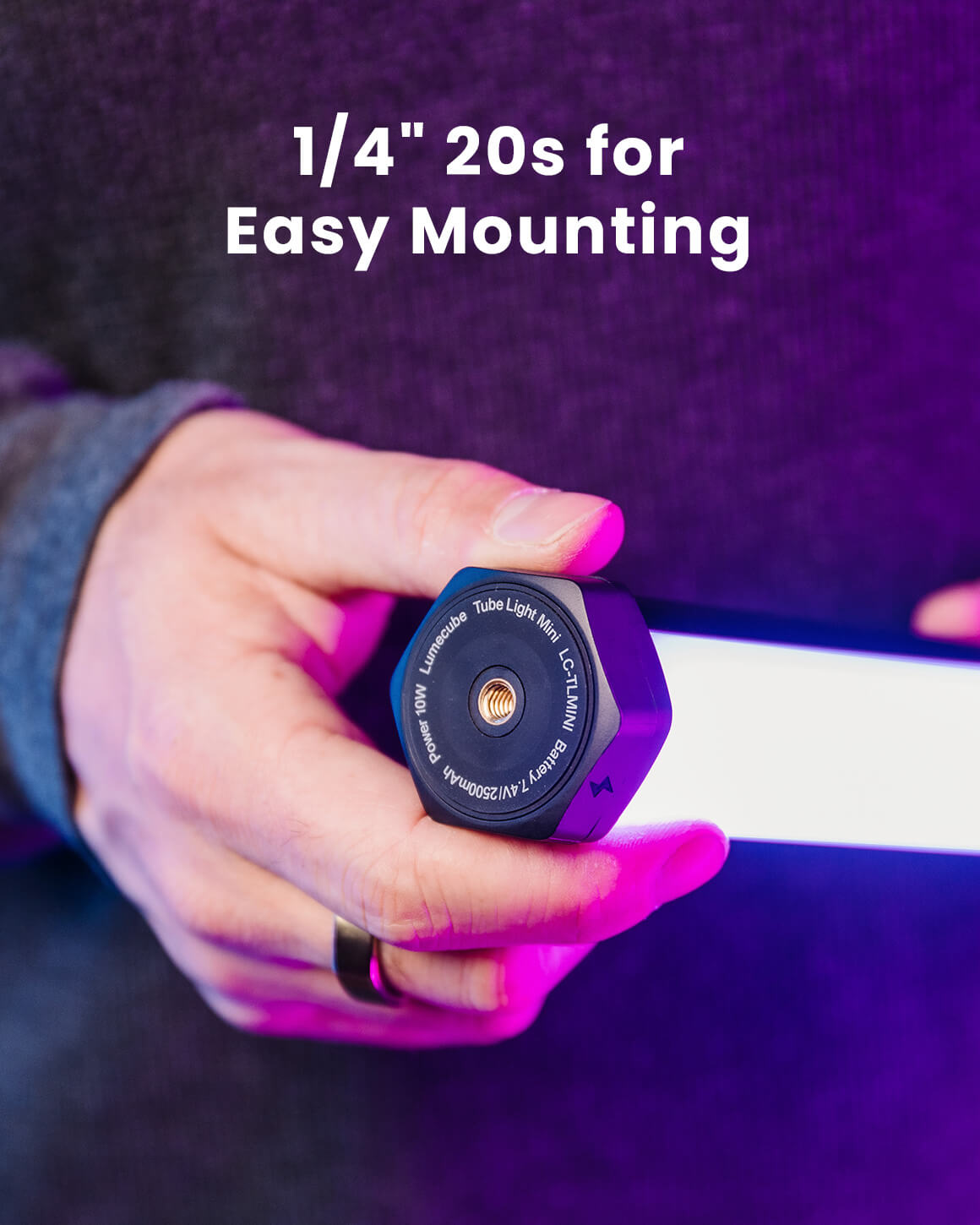 Close up of RGB Tube Light Mini 1/4 inch mounting LC-TLMINI