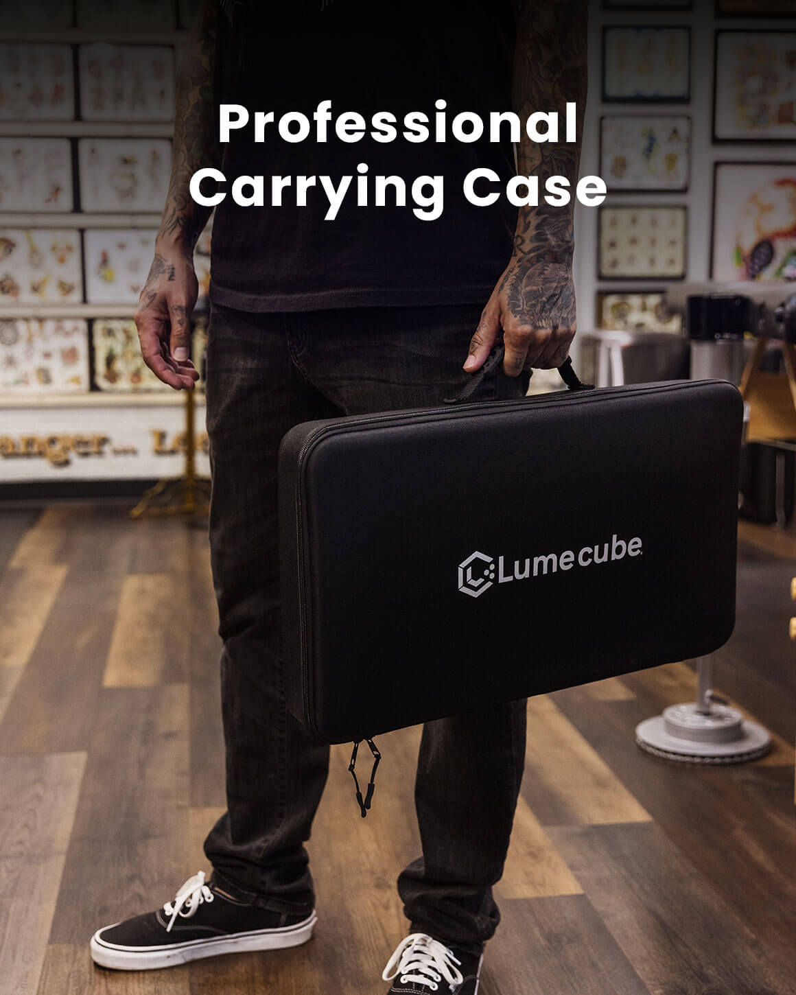 Professional Carrying Case. 1-foot by 1.5-foot black custom branded cary case for protection and transporting Lume Cube Flex Light Pro. LC-FLEXPRO