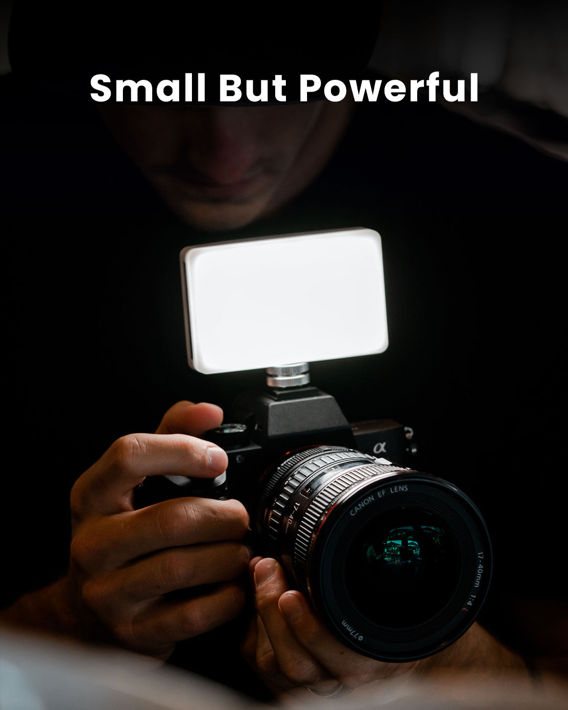Small But Powerful. Tiny Lume Cube Panel Mini attached to camera. LC-PANELMINI1