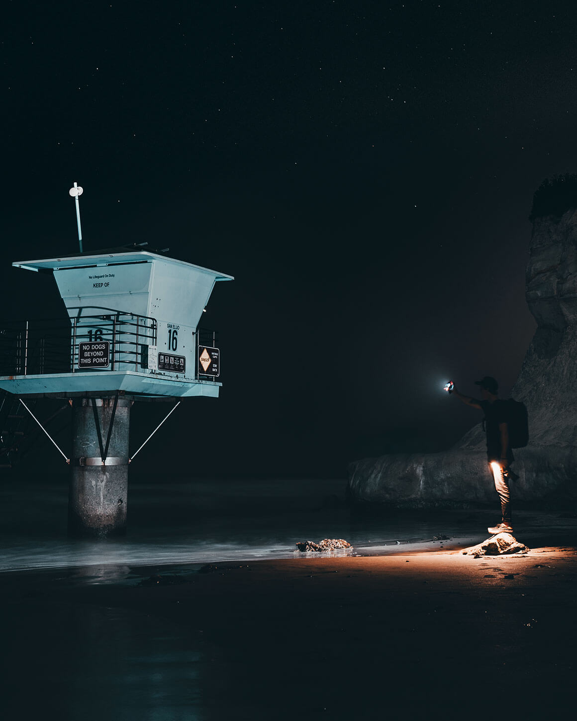 Camera with Lume Cube RGB Panel Pro at night on a beach.