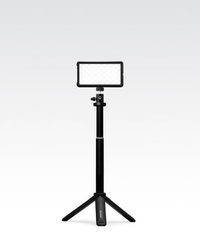 Collapsible and portable Lume Cube Broadcast Lighting Kit with black metal adjustable stand and bicolor LED Panel Go. LC-BLK