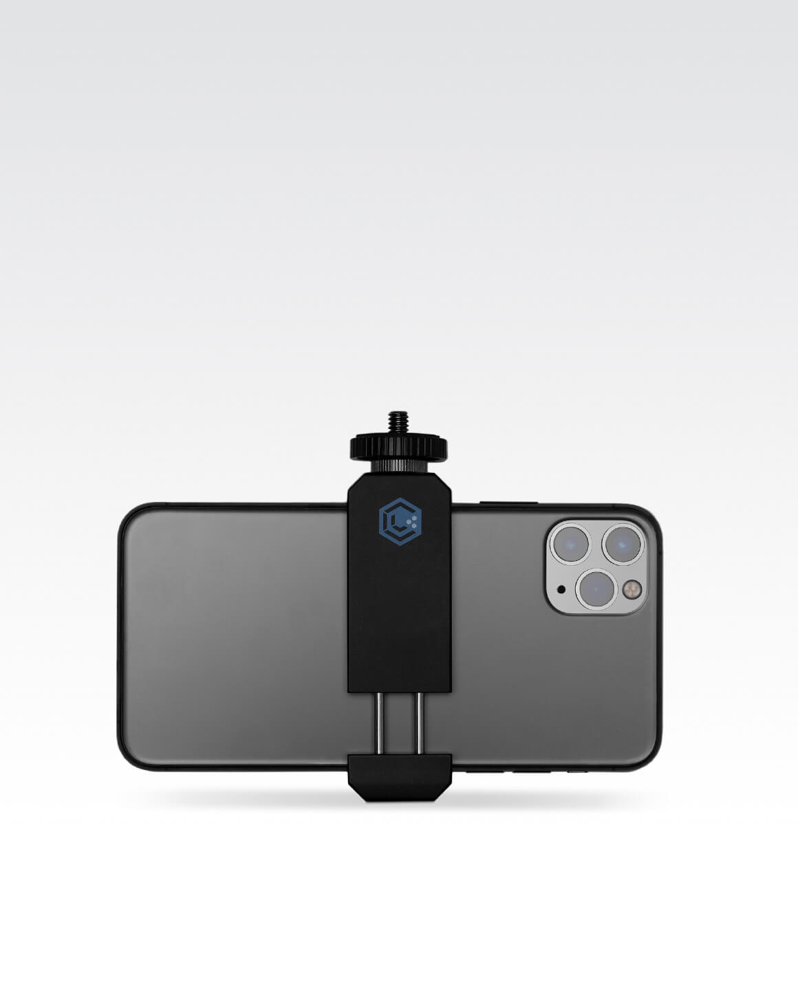 Black metal adjustable Lume Cube smartphone clip with 1/4" 20 thread to attach lighting to phone. LC-PC11