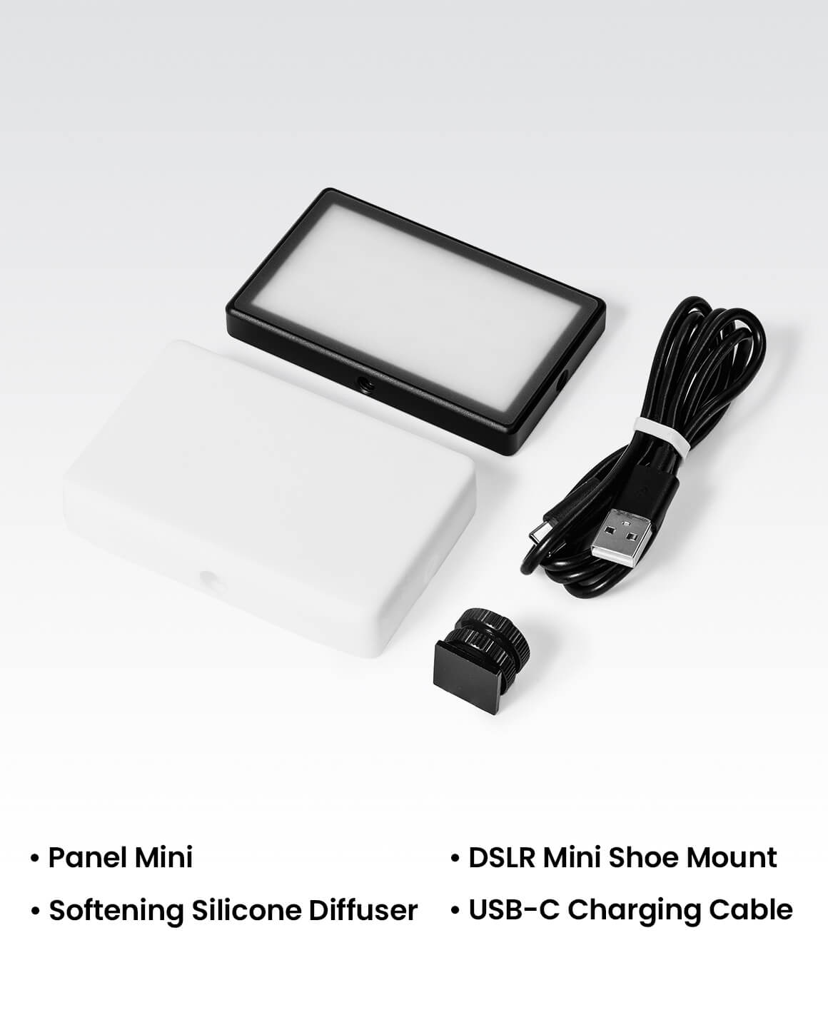 An array of accessories included with the Panel Mini
