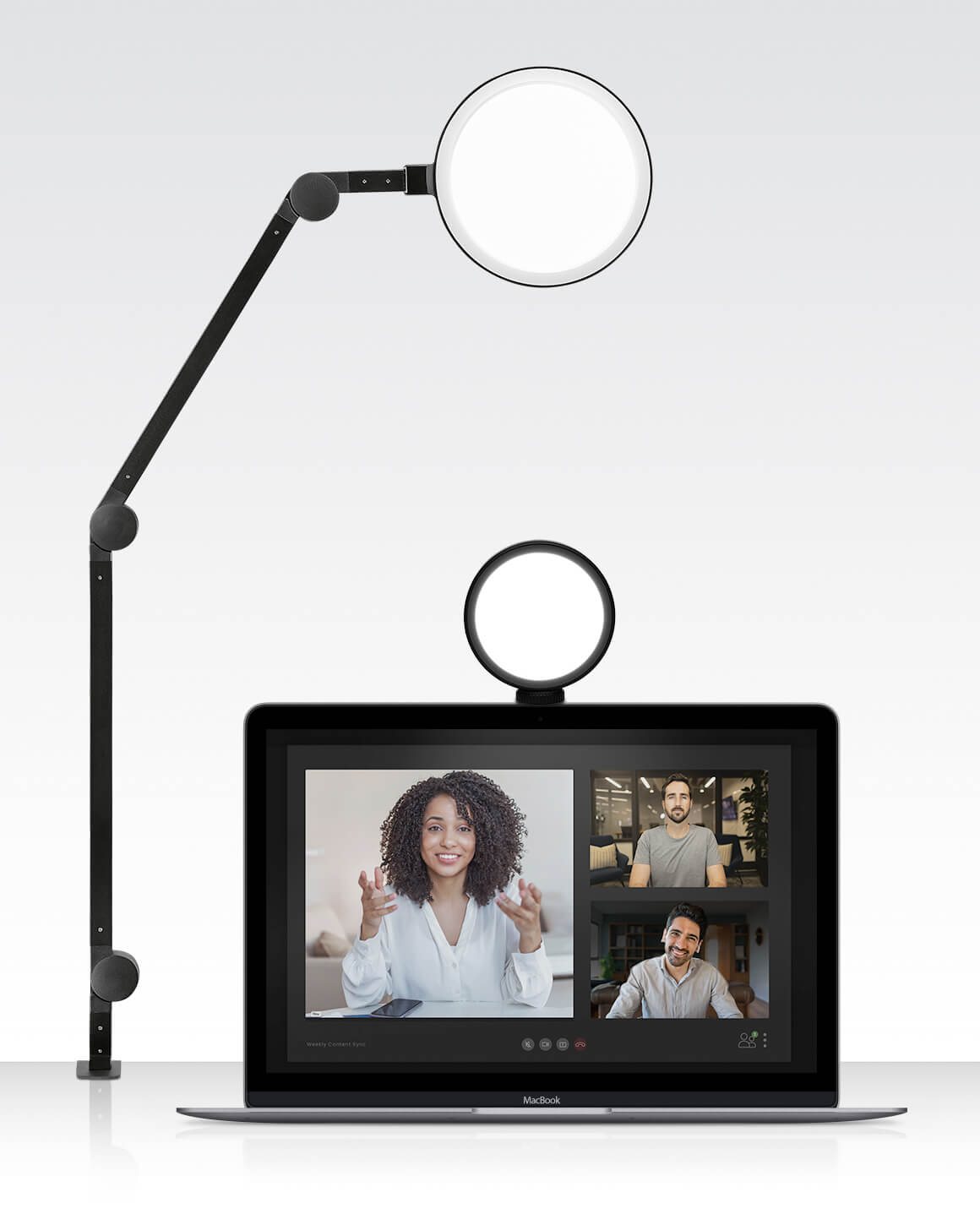  Lume Cube Edge Light and VC-lite attached to laptop with Suction Cup Mount 