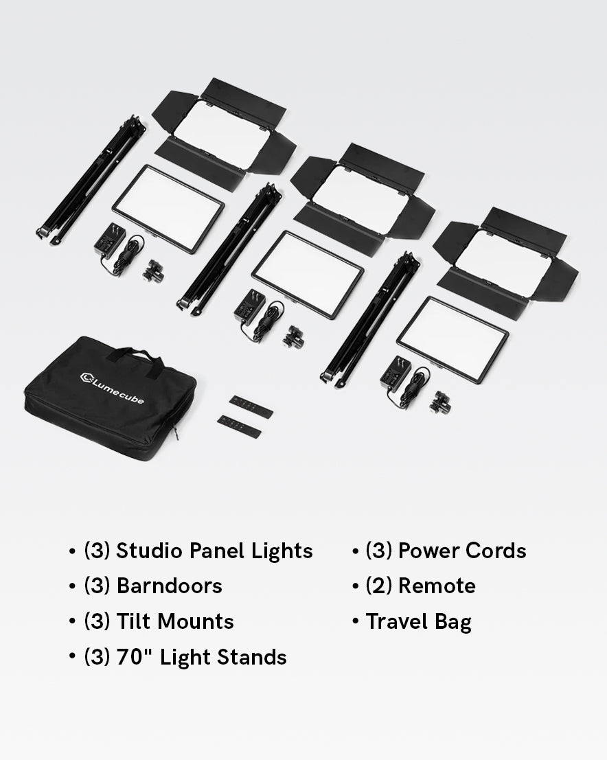 Lume Cube Studio Panel 3-Point Lighting Kit Three Edge-Lit LED Panel Lights with Stands