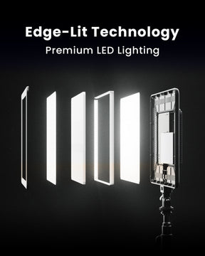 Edge-Lit Technology.  Premium LED Lighting.  Internal component layers of Lume Cube's edge-lit Studio Panel with inward-facing LEDs for gentle diffusion. LC-SB-SPT70BARN
