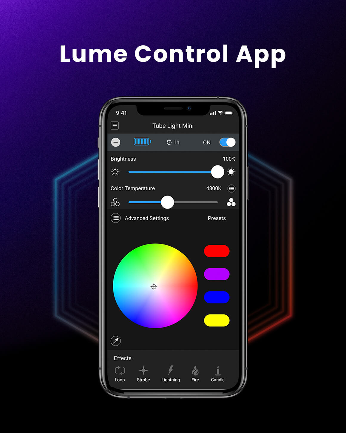 Close up view of the Lume Control App on a phone LC-TLXL-2PK