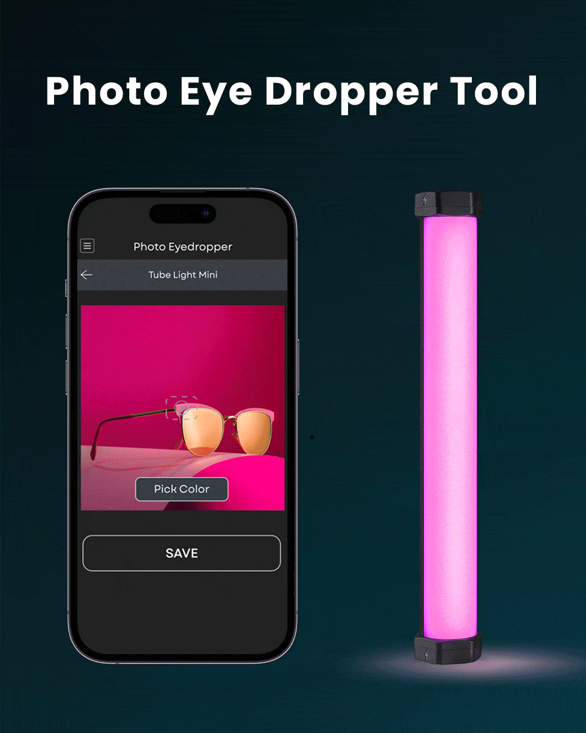 Animate gif of the Lume Control App on a phone changing the color of Tub Light Mini LC-TLXL-2PK