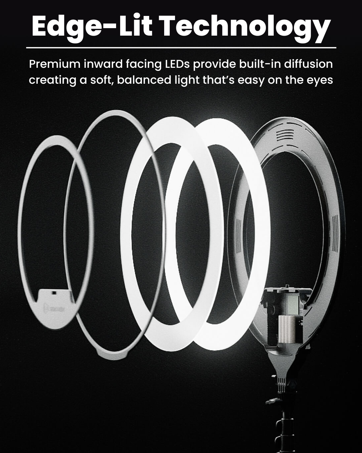Lume Cube Cordless Ring Light Pro Black 18-inch Edge-Lit LED Ring Light