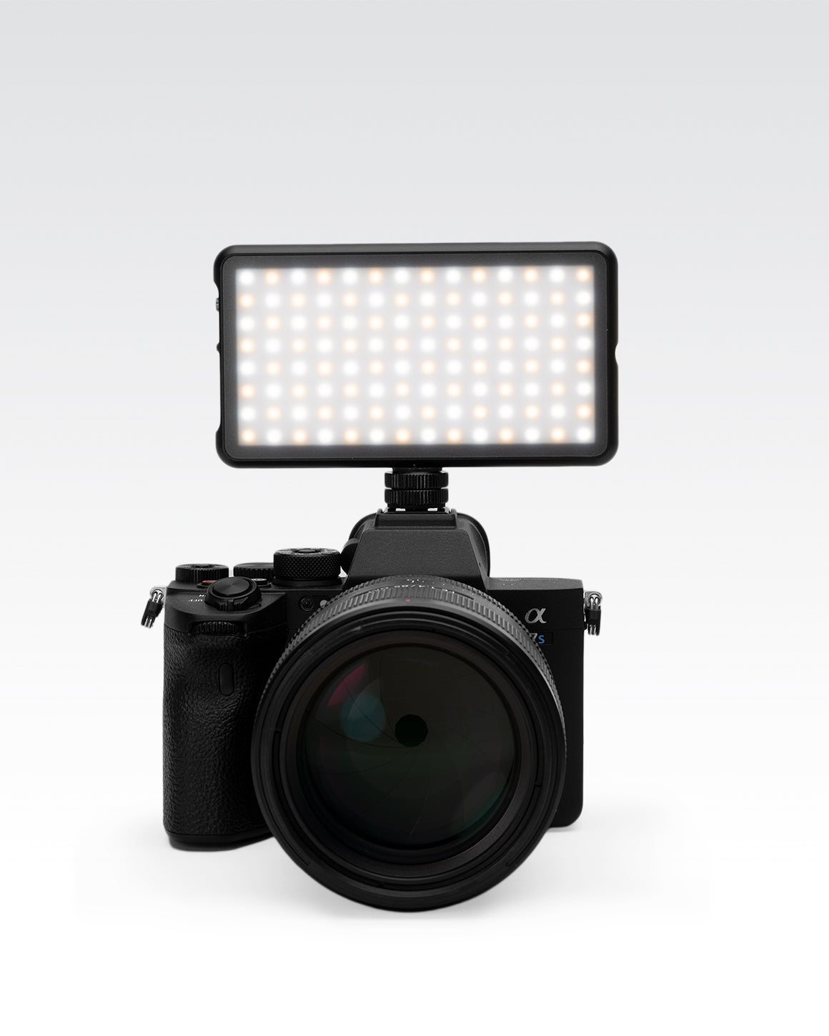 Panel Go Light mounted to DSLR camera