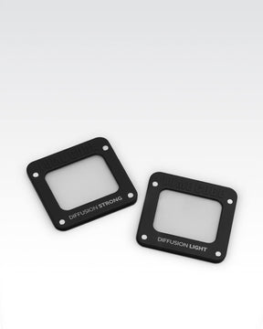 2 different 1" square magnetic gel flat white light diffusion overlays for Lume Cube 2.0 Waterproof LED.